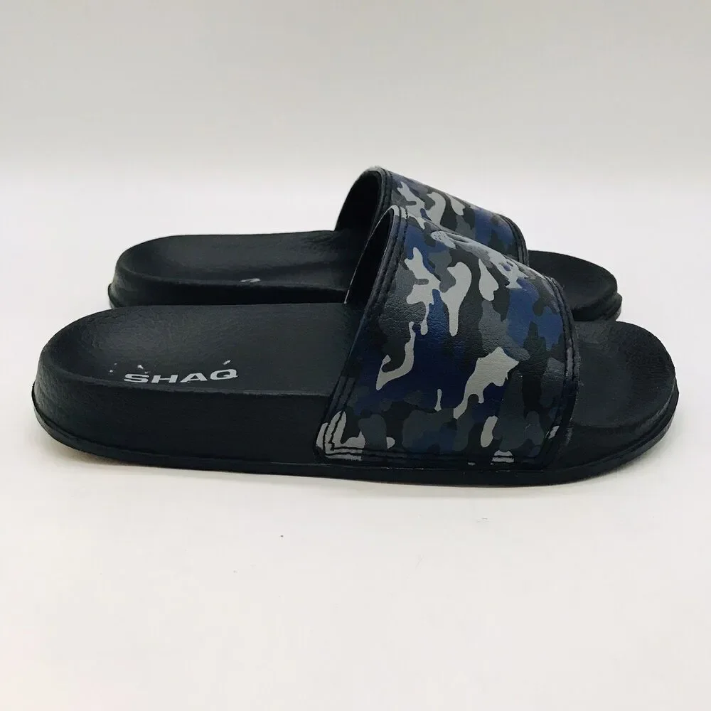 Shaq Camo Wide Strap Slides Children's size 1 Black & Gray Sandals Beach Shoes